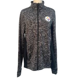 Steelers NFL Zip Coat Womens M Gray Activewear Jacket Long Sleeve Logo Full Zip